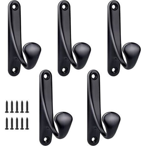 Screw-in Wall Coat Hook, 5 Pcs Minimalist Sturdy Zinc Alloy Wall Coat Hook Coat Hook for Door Entryway Bedroom Bathroom Multi-Purpose Coat Hooks Screws Included - Black (1/4)