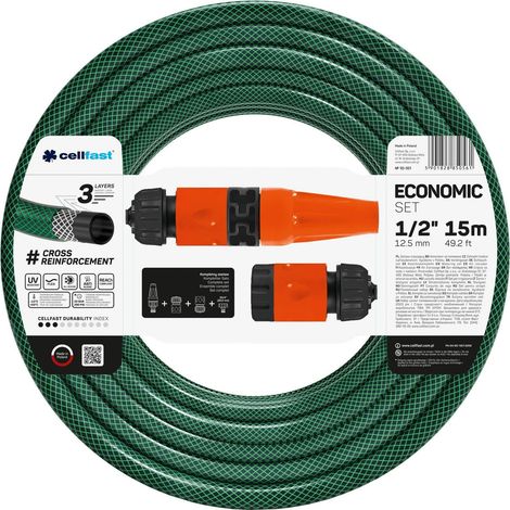 CELLFAST Set de riego: Manguera, boquilla y conector ECONOMIC - 15 Metros de Ø1/2"(12,5mm) (1/5)