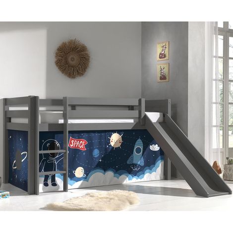 Cama de media latura 90x200 con tobogán, somier y funda Space Vipack Pino Gris (1/4)