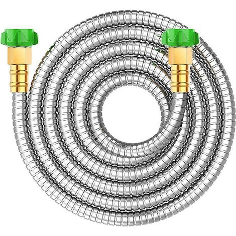 Tuyau d'arrosage robuste, flexible et étanche de 3 mètres (10 pieds) en acier inoxydable avec raccords en laiton, idéal pour une utilisation en extérieur. (1/5)