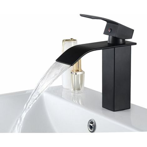 NOIR Robinet de Lavabo en Cascade Mitigeur en Laiton pour Salle de Bain Design Moderne- (1/5)