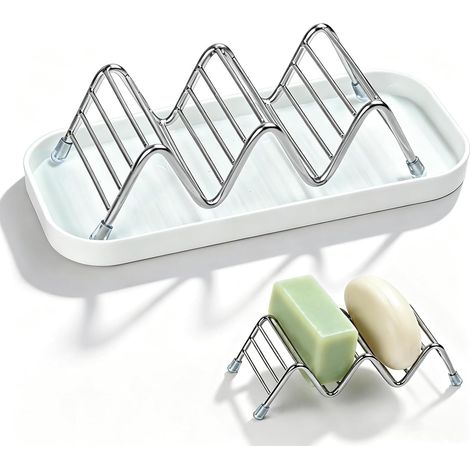 Porte-savon ondulé pour la douche, en acier inoxydable 304, avec bac égouttoir amovible, autonettoyant et à séchage rapide, idéal pour les savons, shampoings et après-shampoings solides – 1 pièce (1/5)