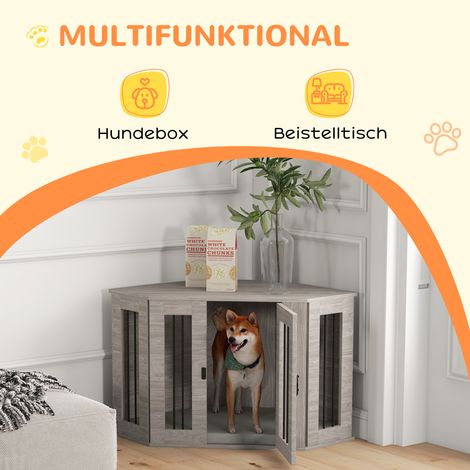 Eck-Hundekäfig mit Schloss, 1 Hundebettkissen, 104 x 55 x 63 cm, braun. (1/5)