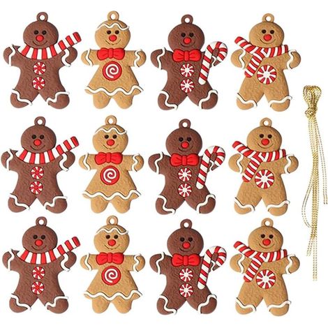 12 PièCes Bonhomme en Pain D Epices Ornement Sapin de Noel, DéCorations de NoëL Originales, Ornement Noel, à Suspendre sur Le Sapin De NoëL à L’Aide D’Une Ficelle