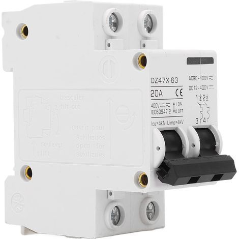 Disjoncteurs 20A 400V AC DC, 2P 4000A Capacité de Rupture Protection contre les Surcharges Disjoncteur à Déclenchement Rapide adapté au Système PV de Panneau Solaire, Installation sur Rail DIN 35 Mm (1/5)