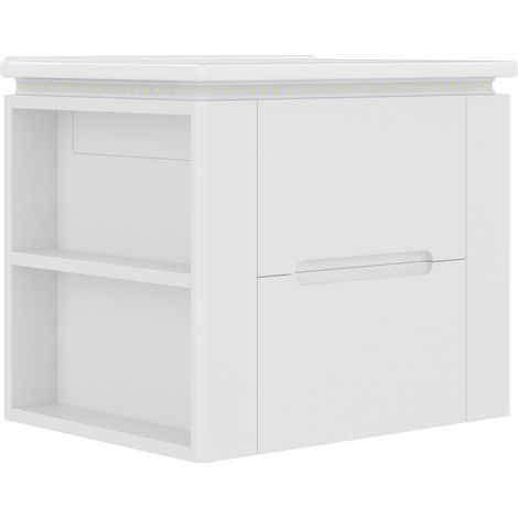 Mobile bagno sospeso 61x46x48,5 cm bianco con lavabo in ceramica, 2 cassetti e LED sensore radar (1/5)
