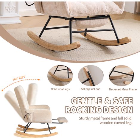 Fauteuil à bascule pour chambre de bébé avec coussin gonflable, confortable chaise berçante de lecture intérieure, fauteuil moelleux rembourré à dossier haut pour salon, chambre, bureau (chenille, bei (1/5)