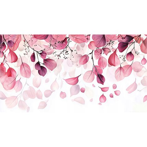 Papier peint feuilles roses tombantes décoration murale pour salon – 350 x 250 cm papier peint intissé Wallarena (1/4)