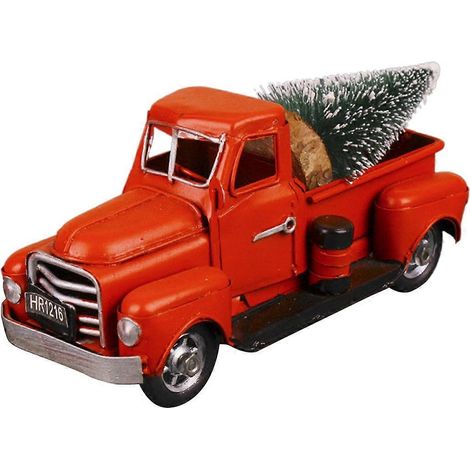 Camion rouge vintage de 18 cm (7 pouces), décoration de Noël artisanale. Modèle réduit de camion en métal rouge, idéal pour les décorations de Noël. (1/5)