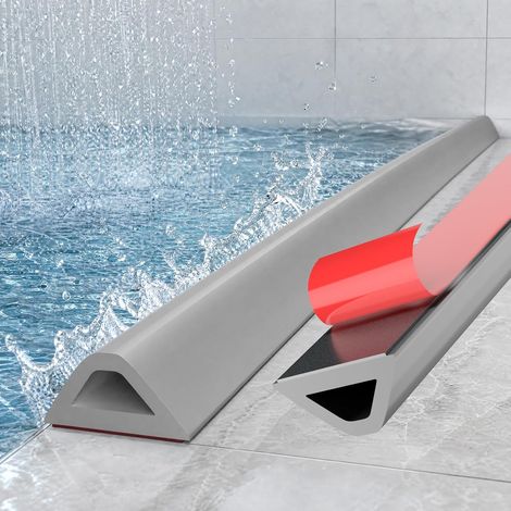 100 cm Seuil De Douche Barrage D'eau Pliable - Barriere De Douche Anti Débordement Silicone, Accessible aux Fauteuils Roulants, Pour Salle de Bains et Cuisine, Gris (1/5)