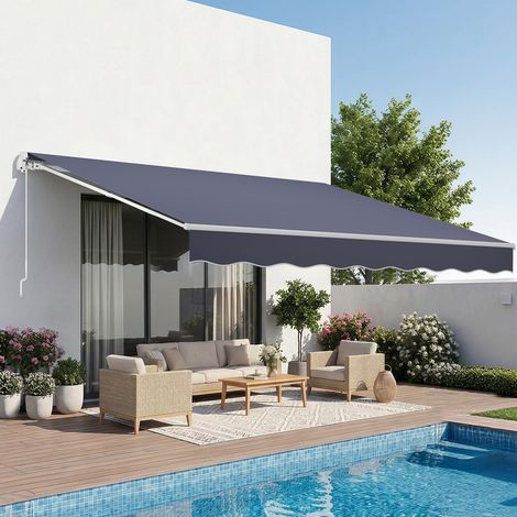 Banne Manuel 400x300 cm Auvent Rétractable pour Terrasse et Balcon, Extérieur, Devantures de Cafés, de Restaurants, de Boutiques, avec Manivelle, Angle d'Inclinaison 45°-85°, Gris Foncé (1/5)