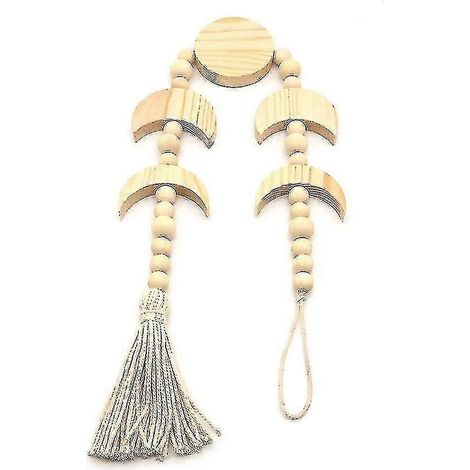 Suspension lune en bois avec perles macramé pour décoration intérieure (beige) (1/5)