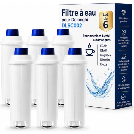 Lot de 6 filtres à eau pour DLSC002, compatibles avec ECAM, ETAM, Magnifica, Dinamica, Eletta, filtres à charbon actif de rechange pour machines à café automatiques (1/5)