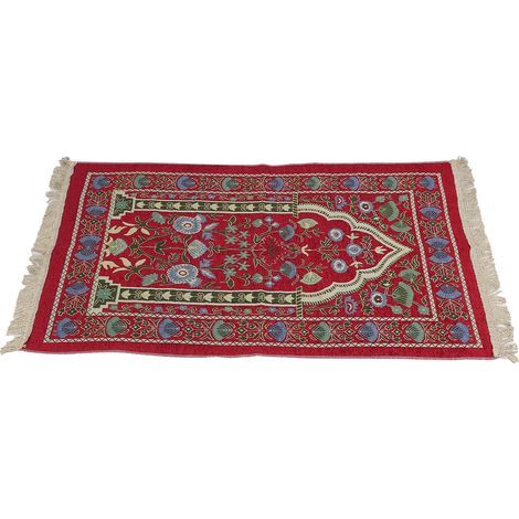 Muslim Prayer Rug Portable Exquisite Embroidered Floral Design Ethnic Worship MatRed