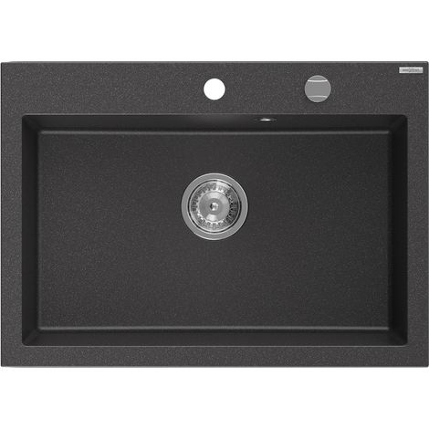 Mexen Elix fregadero de granito de 1 c谩mar, 700 x 500 mm, negro moteado, sif贸n cromado - 6526701005-76