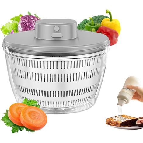 Centrifuga per insalata elettrica, grande cestello per insalata elettrico da 4 litri con coperchio e insalatiera, centrifuga per insalata automatica professionale senza fili, per lavare e asciugare in (1/5)