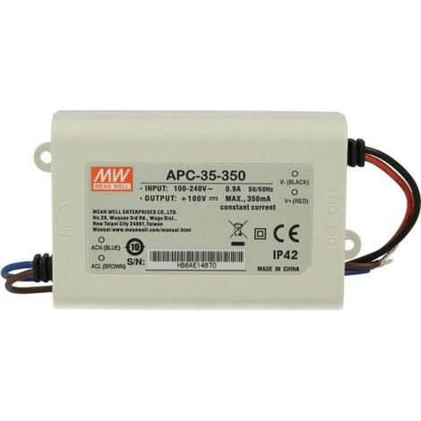 Led Driver CC MW MEAN WELL APC-35-350 Trasformatore 350mA 28V-100V DC 35W Corrente Costante IP42