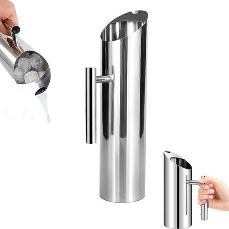 Carafe à eau pour eau froide - Grande carafe à eau pour eau froide - Carafe verseuse - Carafe à jus - Carafe à boissons - 1,5 litre - Avec anse - Argentée - Convient pour la bière, le café et le thé (1/5)