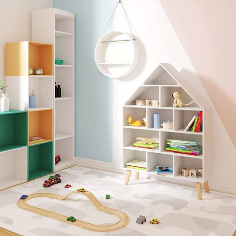 WOLTU Kinder Bücherregal Hausform Kinderregal mit 5 Ebenen weiß (1/4)