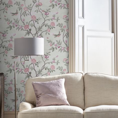 Papier peint intissé à motif fleurs d'églantine – 1005 x 52cm – Résistant à la lumière – Application facile sans table à tapisser – Laura Ashley (1/5)