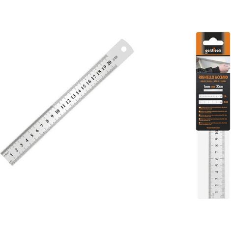 Metro Righello In Acciaio Inox Metalla 1 Mm A 20 Cm Riga Segnatura Cm Inch 97762