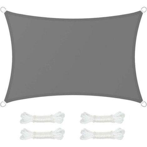 Voile d'Ombrage 2 x 3 m, Hydrofuge Colonne d’Eau de 665 mm, Polyester Anti-déchirure, Protection UV 93%, Terrasse, Jardin, Balcon, Rectangulaire, Cordes de 2 m, Gris Anthracite (1/4)