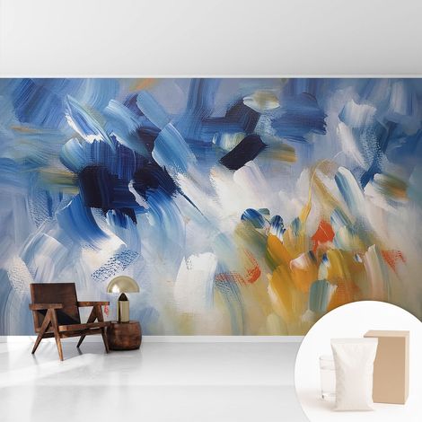 Fototapete Vliestapete mit Kleber - modern Wohnzimmer - Wanddekoration - einfach anzubringen Farbenfrohe Pinselstriche 416x254 cm (1/5)