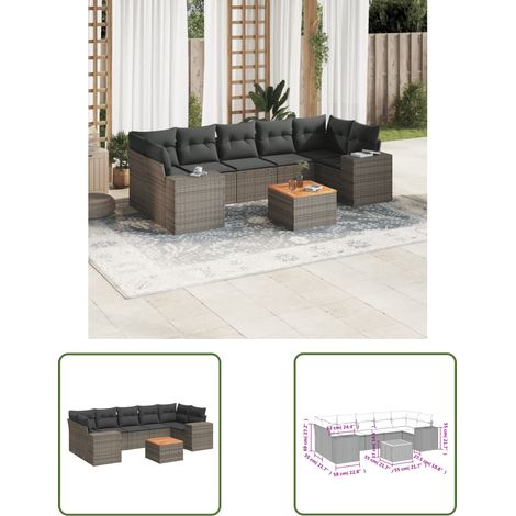 The Living Store Salon de jardin 8 pcs avec coussins gris résine tressée - Ensemble Salon De Jardin - Meuble De Jardin - Salon Extérieur - Résine Tressée - Rotin Synthétique (1/3)