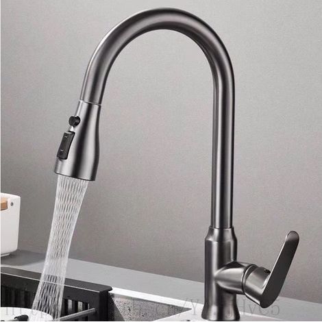 Robinet de cuisine gris, mitigeur d'évier de cuisine à bec extractible, mitigeur chromé (gris) (1/5)