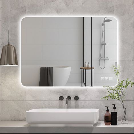 Espejo LED de baño 70 x 90 cm, antivaho, táctil, 3 colores, regulable DESVIAE (1/5)