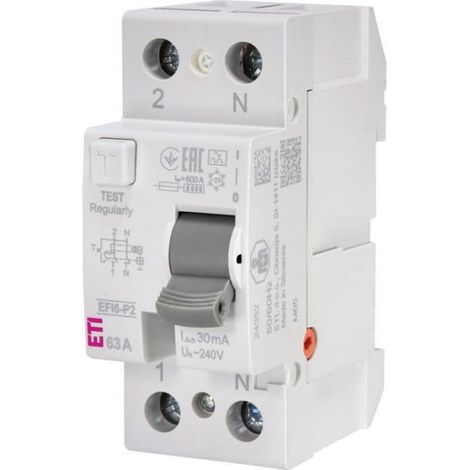 2P 63A 0,03A Fehlerstromschutzschalter Typ A 6kA EFI6-P2 A 63/0,03 002061263
