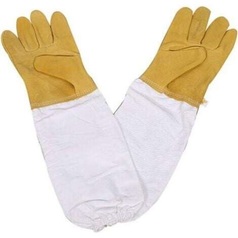 Imkerhandschuhe (Gelb), strapazierfähige, langärmelige Schutzhandschuhe aus Schaffell, ideal für Imkeranfänger (1/4)