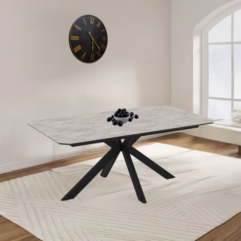 Mesa extensible con tablero efecto mármol gris mate y patas de metal negro 180x100 cm Opera (1/5)