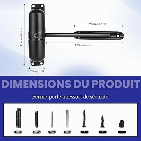 Automatic Door Closer, Black Adjustable Spring Door Closer for Indoor/Outdoor Doors (1/4)