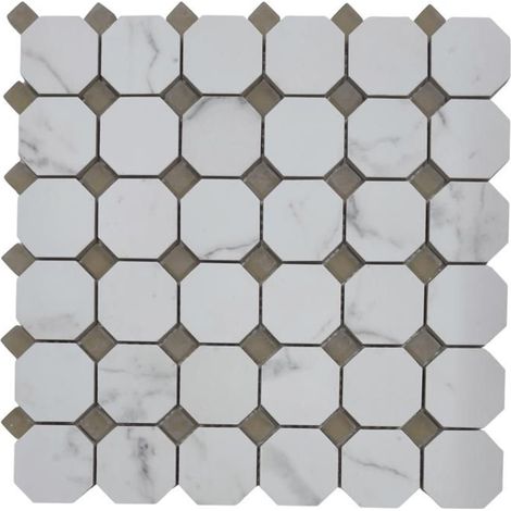 Mosaico in Ceramica e Vetro Opaco AL-3003 – Motivo Ottagonale – 30,5x30,5x0,8 cm – Design Moderno per Cucina e Bagno