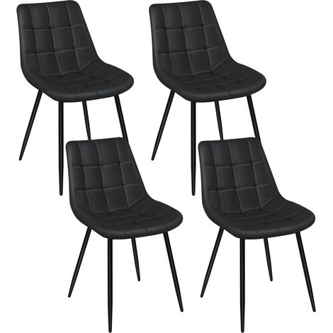 Lot de 4 chaises de salle à manger en simili cuir noir – Rembourrage mousse compressée – Pieds métal – Confort ergonomique – Dazhom (1/5)