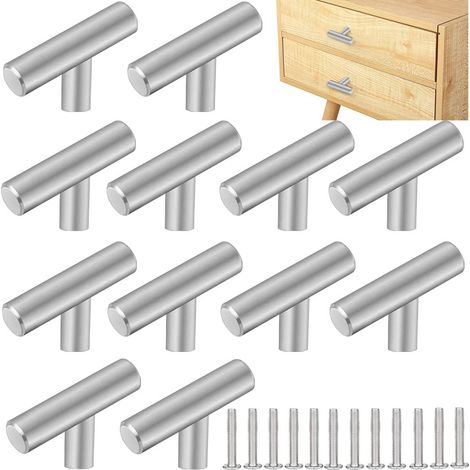 12 PCS Poignee de Meuble Cuisine Acier Inoxydable 5032mm Poignée Meuble T Bouton de Porte Argenté Boutons de Tiroir Monotrou en T Bouton de Meuble avec 12 Vis pour Armoire Porte Placard,Argent (1/5)