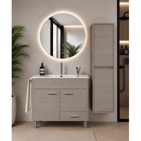 Badmöbel mit Waschbecken ORIGENBATH SAMOS ohne Spiegel 120x45 cm 1 Becken Smoky-Eiche mit Säule (1/5)