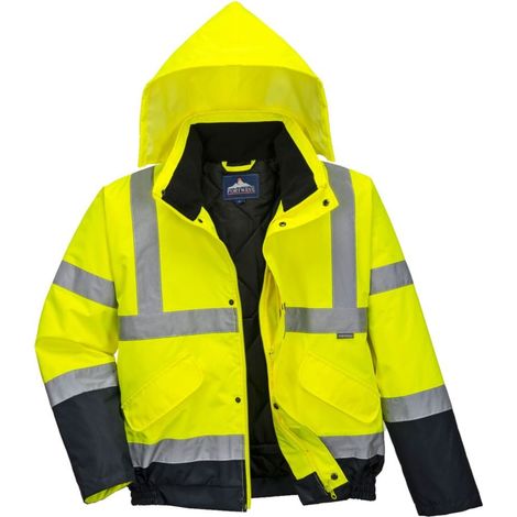 Giacca impermeabile ad alta visibilità trapuntata Portwest Classe 3 Giallo / Blu marino L (1/2)