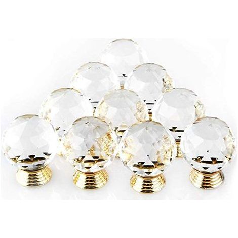 Promotionnel 10 poignées bouton de porte forme diamètre 30 mm cristal or, boutons d'armoire, décoration de bouton en verre rond pour tiroirs de meubles (1/5)
