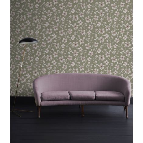 Papier peint intissé Sophie 1000 x 53cm Vert, taupe rosé (1/4)