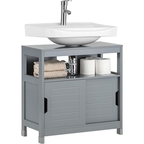 SoBuy Under Sink Bathroom Storage Cabinet with Shelf and Double Sliding Door,FRG128-SG