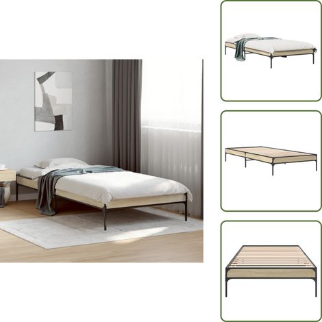 Bettgestell Sonoma-Eiche 100x200 cm Holzwerkstoff und Metall - Holzbettfassungen - Bettrahmen - Doppelbett - Einzelbett - Sonoma Eichenfarben (1/5)