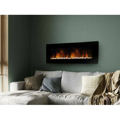 Dmora - Chimenea eléctrica Dtamburin, Estufa eléctrica, Hogar eléctrico de pared, Chimenea moderna, Made in Italy, 11x127 h50 cm, Negro (1/3)