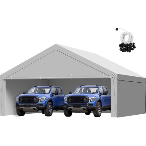 Bâche de remplacement pour abri de voiture 6x6m pliable avec parois latérales imperméable et résistante aux UV grise sans armature. (1/5)