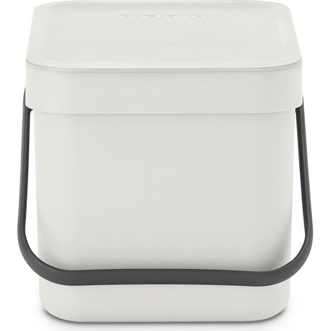 Brabantia - Pattumiera Sort & Go 6L - Piccola Cestino per la Raccolta Differenziata - Coperchio Aperto - Maniglia per il Trasporto - al Piano di Lavoro o Sotto la Cucina - Light Grey - 20 x 25 x 18 cm (1/4)