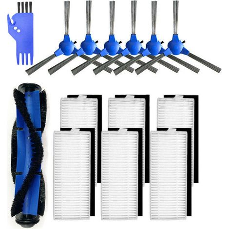 YMYNY Kit 14 packs 1 pinceau couteau bleu,1 brosses principales et 6 filtres et 6 d'accessoires de rechange pour aspirateur robot Ultenic D5s Pro D5s Pro+ D5s D5