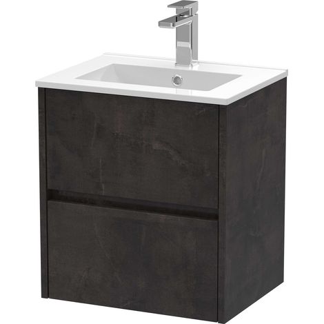 Nuie Havana Matt Metallic Slate 500mm Wall Hung 2 Drawer Vanity Unit and Minimalist Ceramic Basin - HAV2602B (1/4)