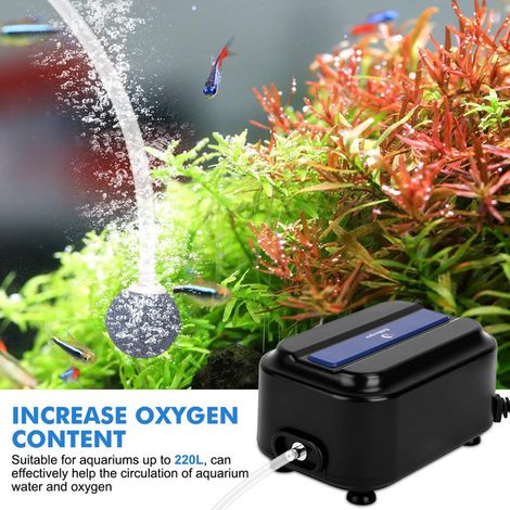 Pompe à Air pour Aquarium Silencieuse avec Diffuseur et Tuyau Diffuseur d'Oxygène pour Bassin et Aquarium jusqu'à 220L