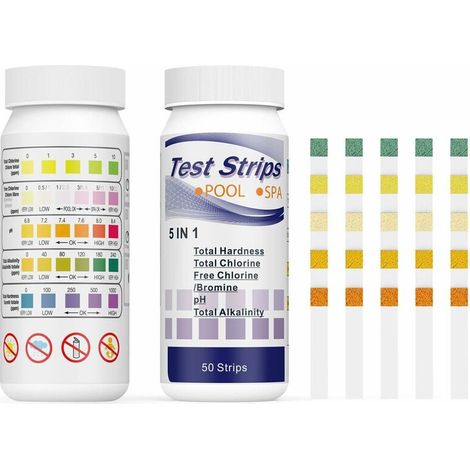 Pool Spa PH Test Strips,5 in 1 Water Quality Testing Strips Kit for Hot Tubs, Swimming Pools,Accurate Quick Detection of pH, Free Chlorine/Bromine, Total Alkalinity,Total Hardness（100pcs）